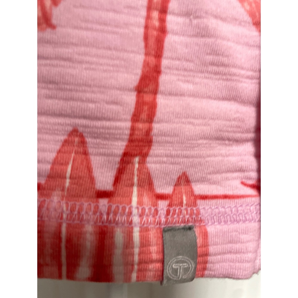 Talbots Pink Pullover with Coral Palm Print Quarter Zip - Picture 8 of 11